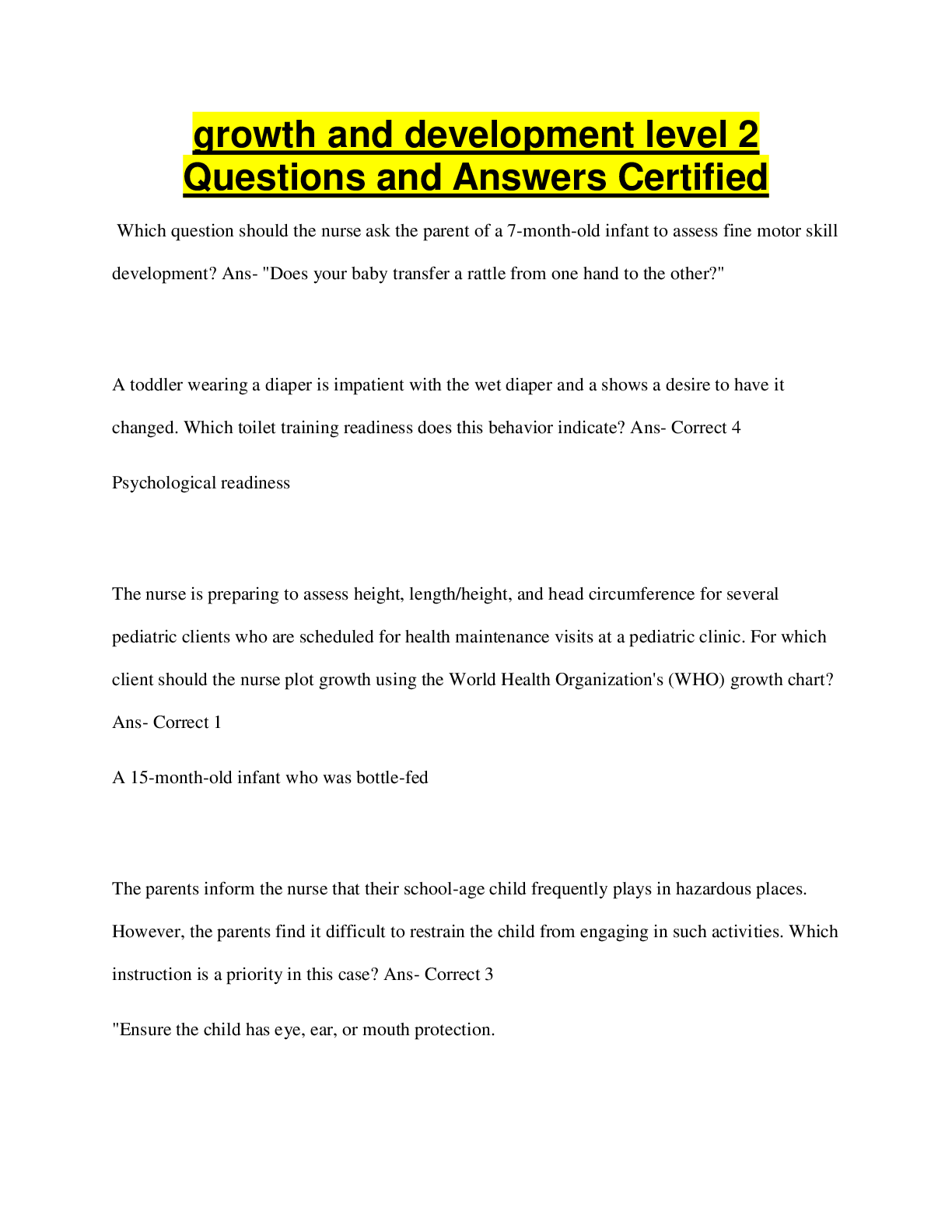 Preview image for growth and development level 2 Questions and Answers Certified